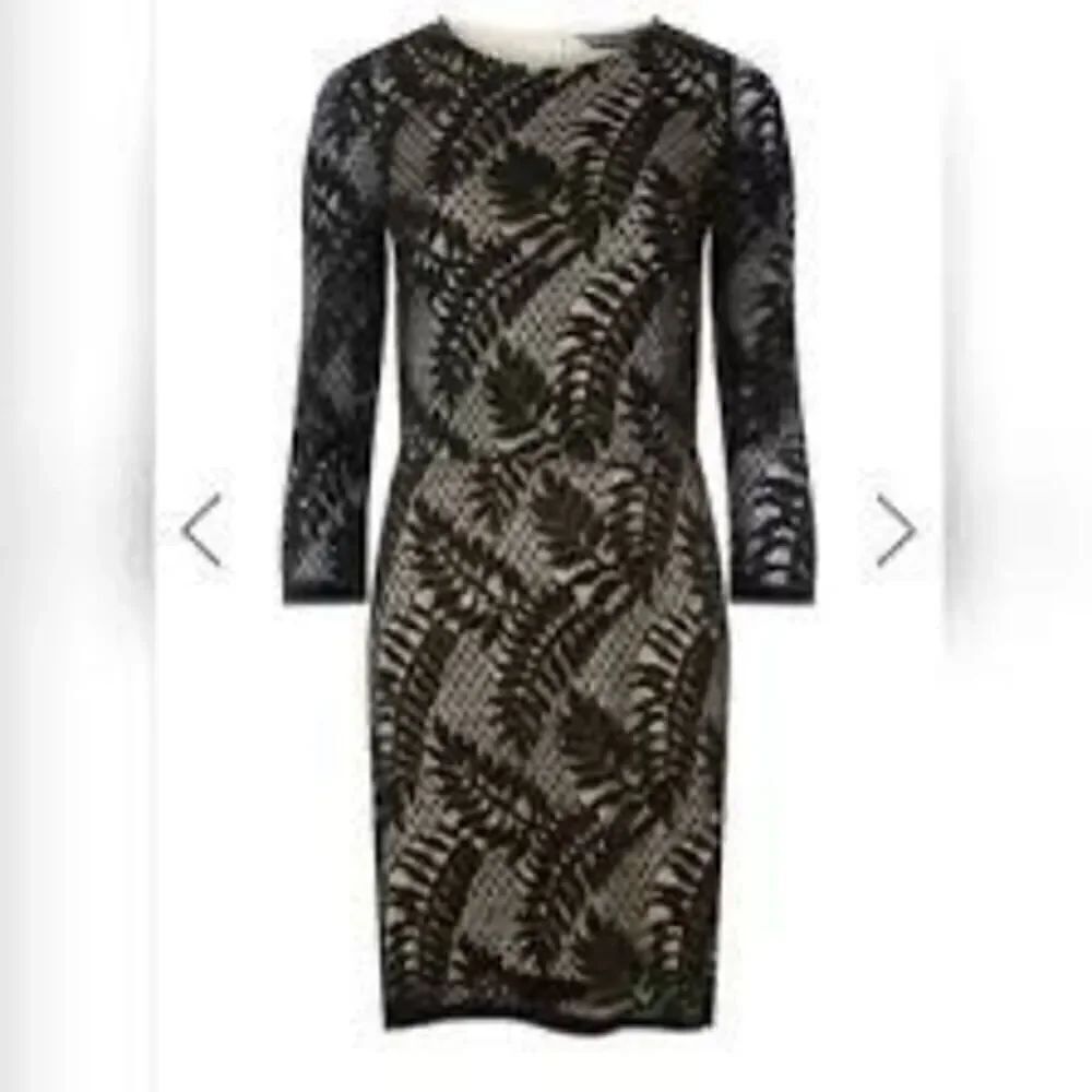 Dorothy Perkins Womens 10 Long Sleeve Fern Lace Sheath Dress Black Mini Evening
